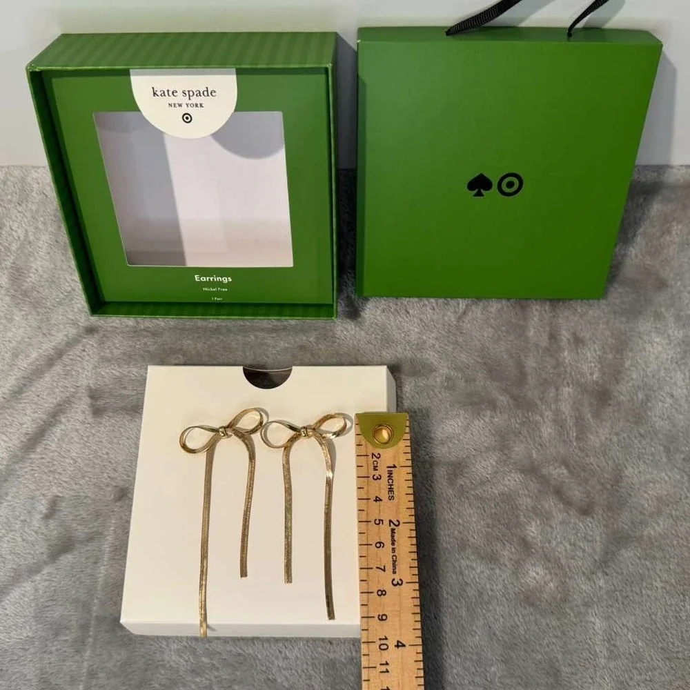 Kate‎ Spade New York Gold Bow Snake Chain Tassel Drop Dangle Earrings Brand New